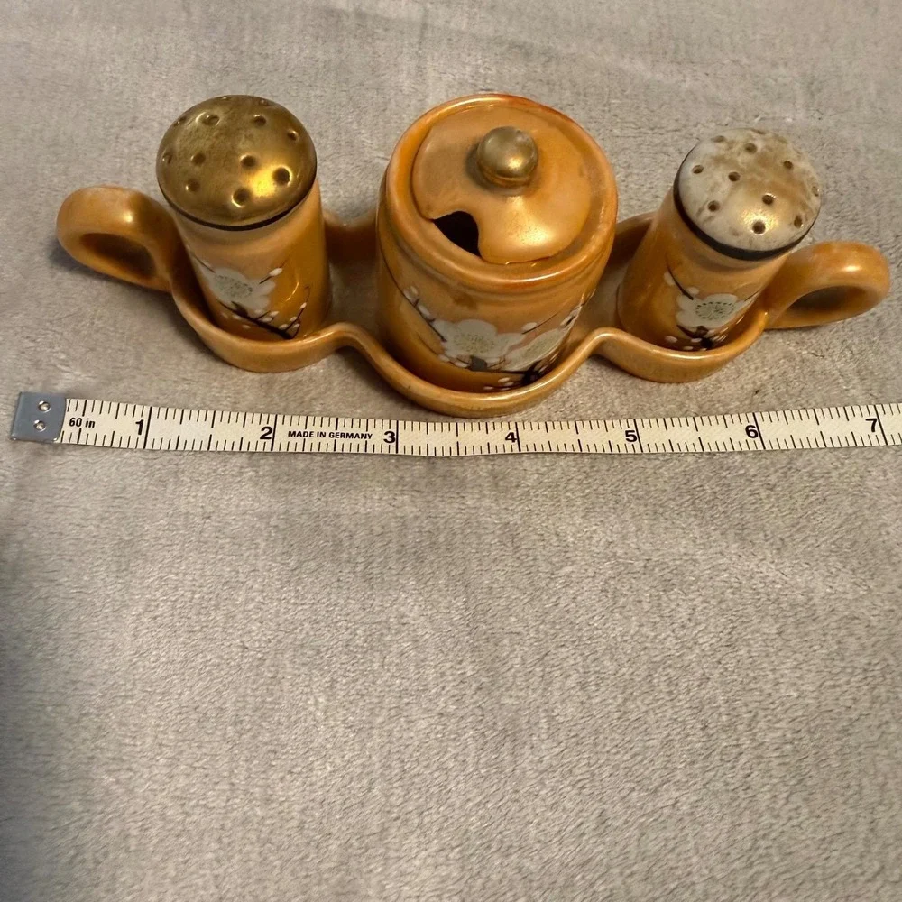 Vintage Japanese Lusterware Condiment Set Cherry Blossom Tray Made‎ in Japan